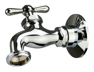 Chrome wall faucet isolated on white bkg