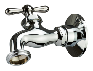 Chrome wall faucet isolated on white bkg