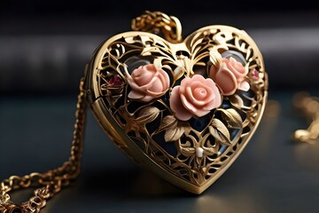golden heart shaped box with jewelry
