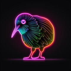 Obraz premium Kiwi bird. Neon outline icon with a light effect