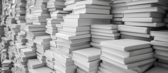 Stacks of White Books Pile Up Higher and Higher like a Tower of Knowledge