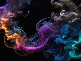 Fototapeta premium Vivid Symphony: Singular Intricate Flows of Color and Smoke, an Abstract Wallpaper background a Kaleidoscope of Hues Against a Mesmerizing Monochrome Backdrop