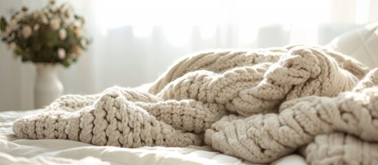 New Soft Knitted Blanket on White Background - Cozy, Warm, and Stylish New Soft Knitted Blanket with a Calming White Background