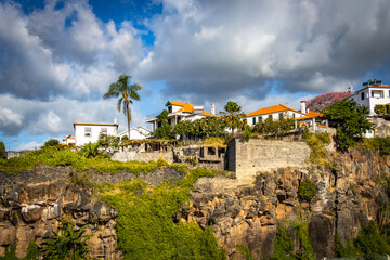panoramic view over funchal and monte from cable car, aerial view, madeira, portugal, sea, mountains