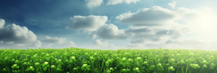 Serene spring clover meadow. outdoor blooming flower landscape with ample space for adding compelling text