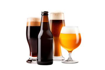 Set of Beer glasses and bottles on a white background. Mugs with drink like Ipa, Pale Ale, Pilsner, Porter or Stout