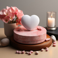 Present your products on a 3D-rendered pedestal against a romantic Valentine's Day-themed backdrop, evoking feelings of love and celebration.