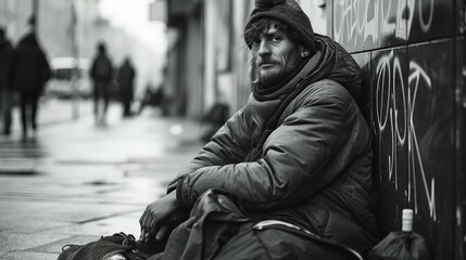 Fototapeta na wymiar homeless man on the street