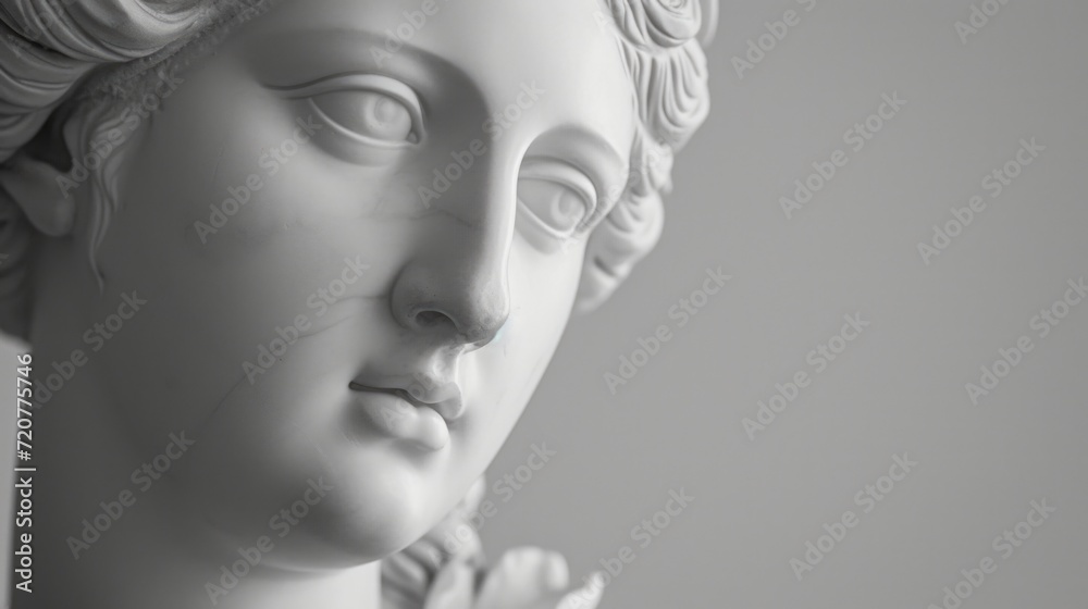 Poster a close-up view of a woman statue. this image can be used for various purposes