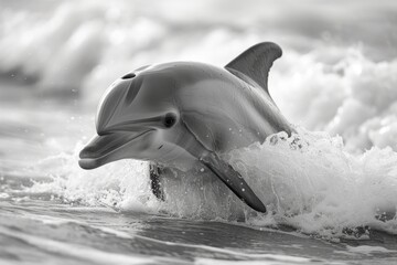 A dolphin in the water with its mouth open. Perfect for marine life enthusiasts and educational materials