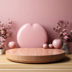 Valentine's Day-themed wooden product stand.
