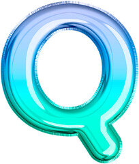 Metallic Balloon letter Q in blue and green tones