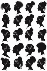 A set of silhouettes featuring women's heads. Versatile and stylish, perfect for various design projects