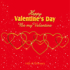 Vector happy valentines day card with gold hearts and text