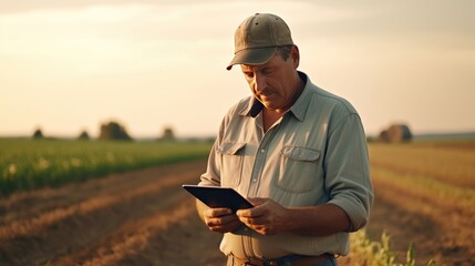 Modern farmer using a digital tablet - obrazy, fototapety, plakaty