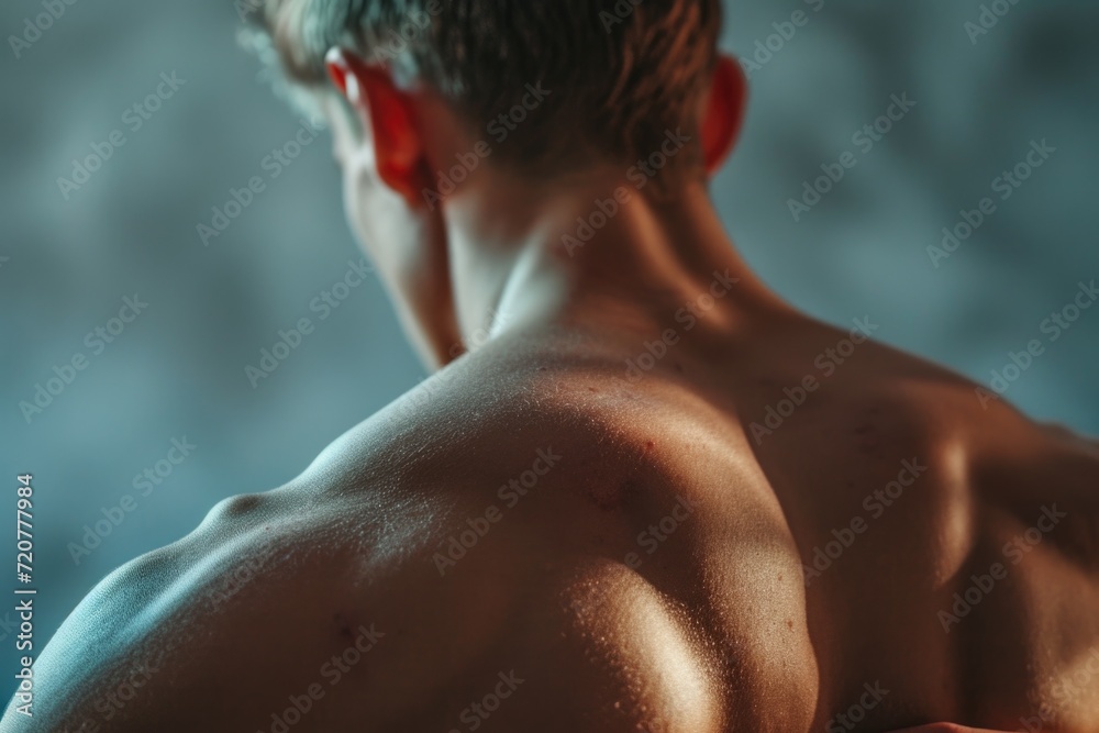 Poster a picture of the back of a man without a shirt. suitable for various uses