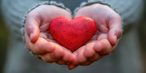 Fototapeta premium A person holding a red heart in their hands. Perfect for expressing love and affection