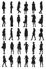 A collection of silhouettes featuring women carrying shopping bags. Ideal for marketing, advertising, and fashion-related projects