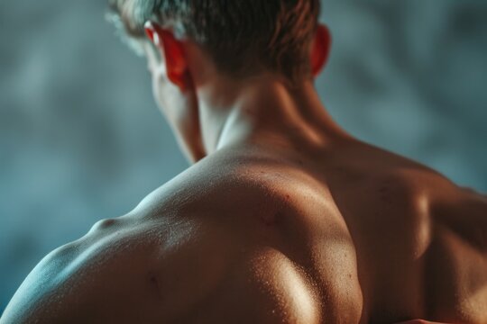 A picture of the back of a man without a shirt. Suitable for various uses