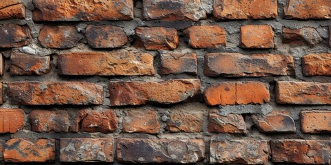 Obraz premium Close-up view of a brick wall, showcasing the texture and pattern of the bricks. This image can be used for architectural or construction-related projects