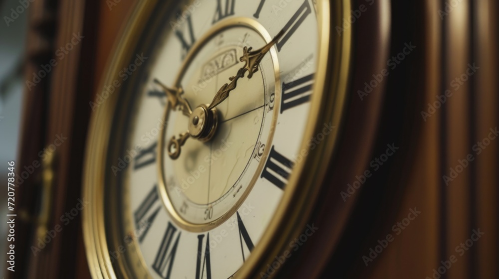 Aufkleber A detailed close-up of a clock with classic Roman numerals. Perfect for time-related concepts and designs