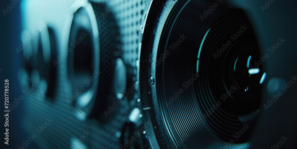 Poster a close-up view of a speaker with a blurry background. perfect for presentations, conferences, or mu