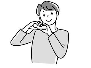 ハンドサインでハートをつくる笑顔の男性　PNG