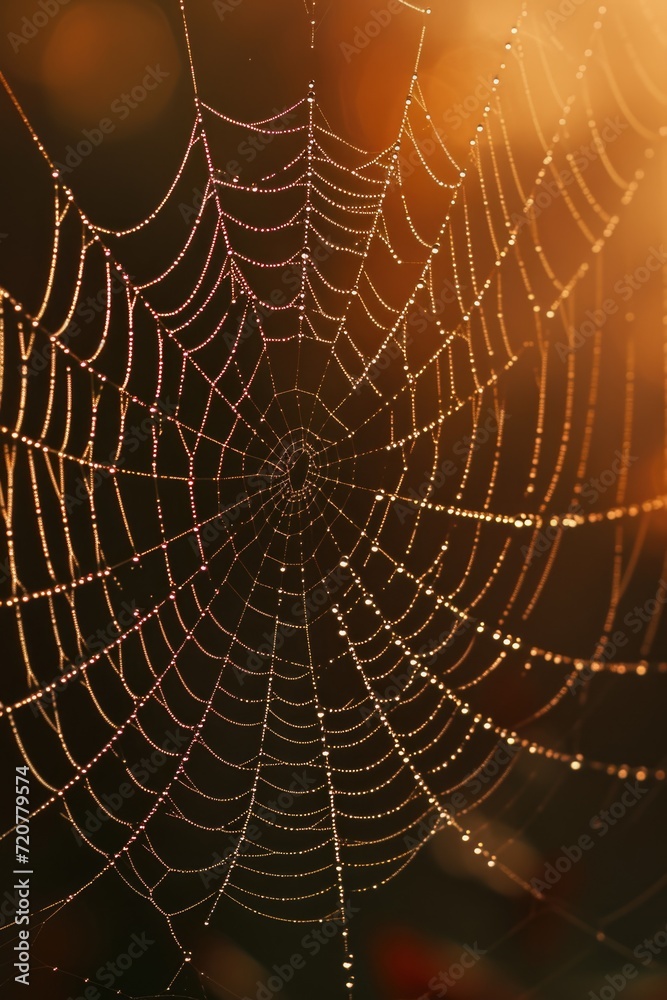 Poster a spider web covered in sparkling water droplets. perfect for nature-themed designs and concepts