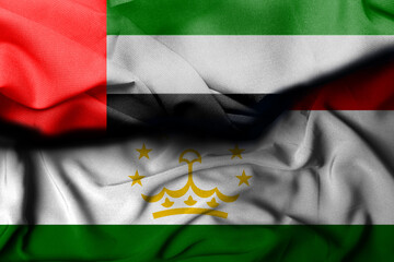 Naklejka premium Illustration of the united arab emirates flag combining the tajikistan flag, decoration background. 3d illustrations