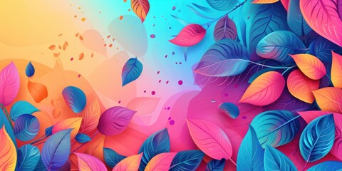 A vibrant background featuring an assortment of leaves and flowers. Perfect for adding a pop of color to any project
