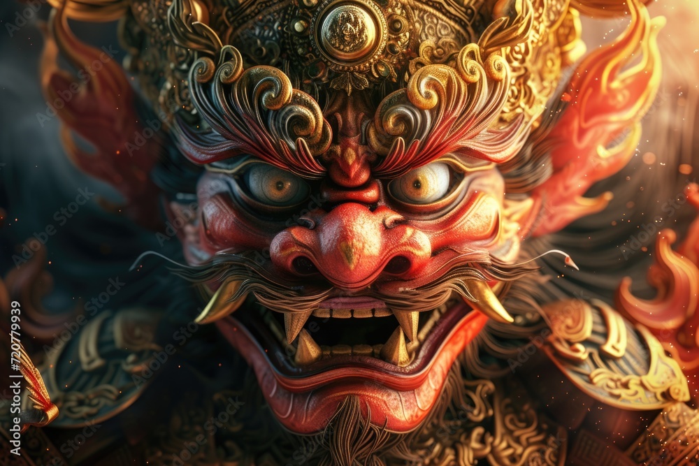 Poster A detailed close-up of a menacing demon statue. Perfect for adding a touch of darkness and mystery to your projects