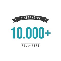 Celebrating 10,000 Followers. Design For Social Media. Isolated on white background. Flat design poster. 