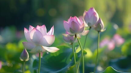 Obraz premium Pink flowers sitting on top of a lush green field. Suitable for nature and floral themes