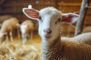 A close-up view of a sheep in a pen. This image can be used to depict farm animals or agriculture-related concepts