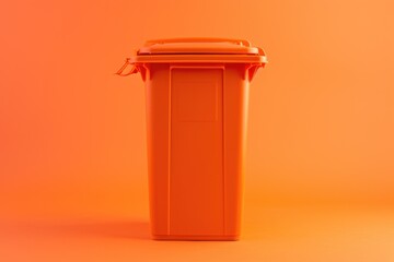 An orange trash can on a plain orange background. Suitable for concepts related to waste management and cleanliness