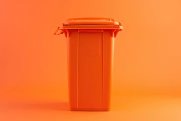 Poster An orange trash can on a plain orange background. Suitable for concepts related to waste management and cleanliness © Fotograf