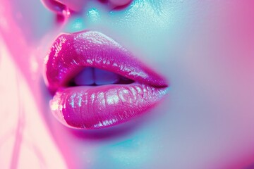 A close-up view of a woman's lips with vibrant pink lipstick. Perfect for beauty and fashion-related projects