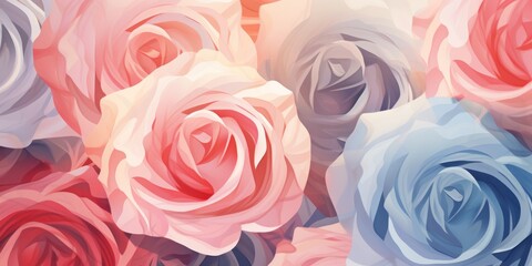 Rose seamless pattern of blurring lines in different pastel colours, watercolor style