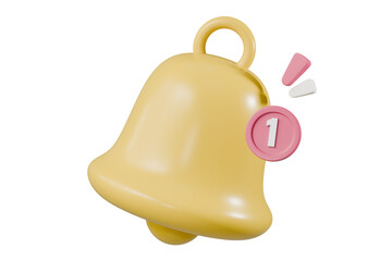 3d notification bell icon isolated on white background. 3d yellow ringing bell with new notification for social media reminder. Social media interaction concept. Minimal Cartoon icon design. 3d render