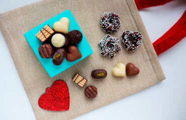 hocolate candies and gift box. set of gift cards 