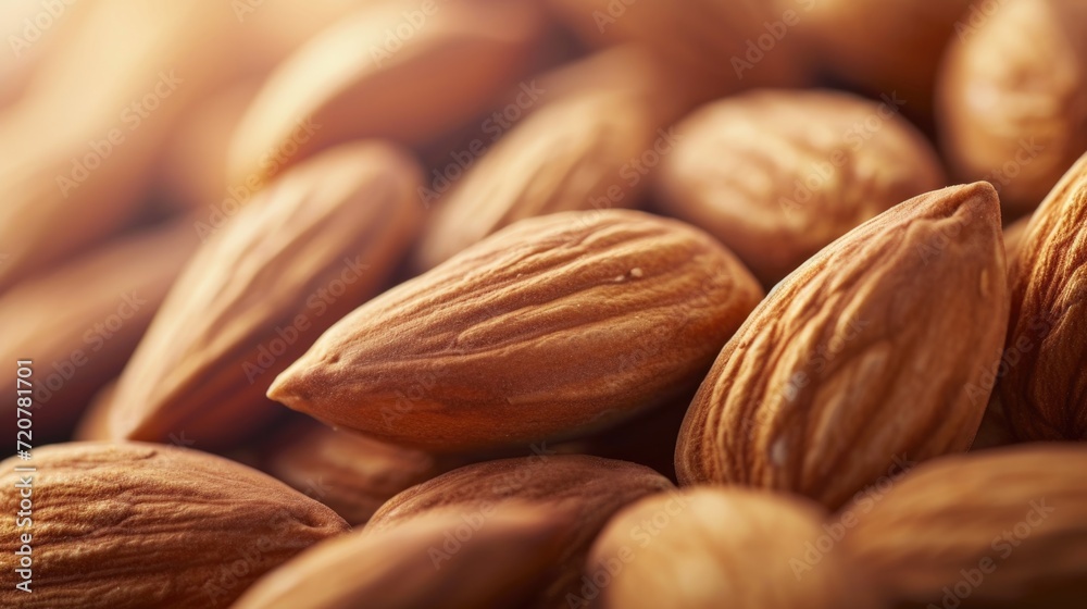 Poster a pile of almonds neatly stacked on top of each other. perfect for food and nutrition related projec