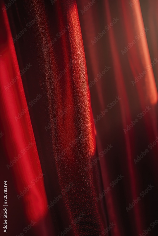 Poster Close up view of a red curtain with vibrant red lights. Perfect for adding a touch of drama and glamour to any event or performance