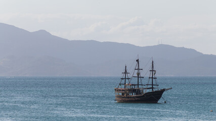 ship in the sea Cachoeira do Bom Jesus beach Florianopolis Brazil