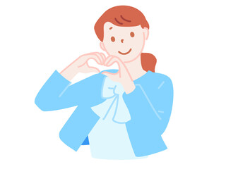 ハンドサインでハートをつくる笑顔の女性　png