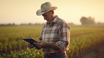 Naklejka na ściany i meble Modern farmer using a digital tablet