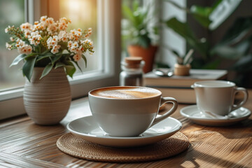 A cup of fresh coffee on table - 720784974