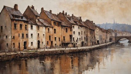 Fototapeta premium oil painting architecture , watercolor ,vintage art , abstract art background , oil on canvas , landscape , picture for printing on the wall