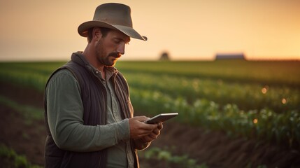 Modern farmer using a digital tablet