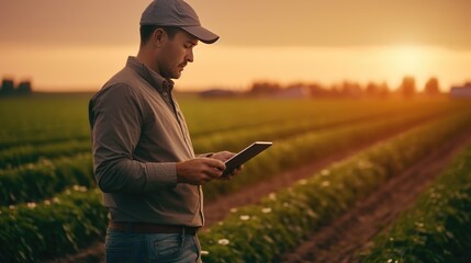 Modern farmer using a digital tablet