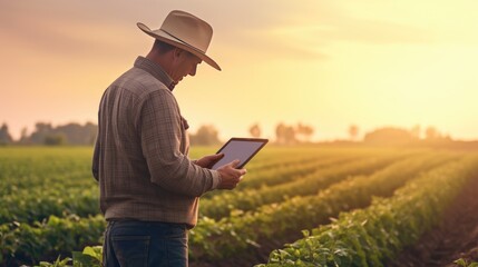 Modern farmer using a digital tablet